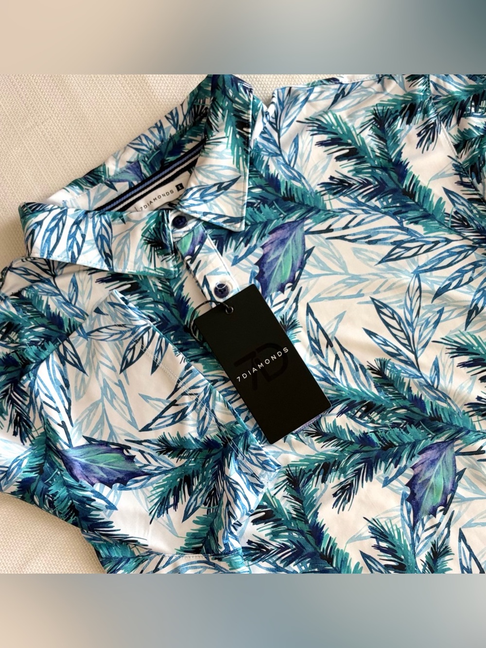 $79.00 7 Diamonds Polo Shirt Mens Large Floral 4 Way Stretch Wicking Golf NEW